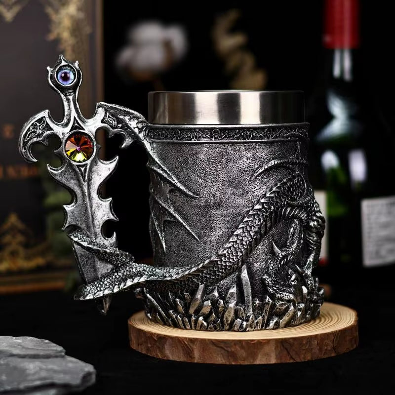 600Ml Medieval Dragon Mug Medieval Viking Dragon Beer Mug Large Capacity Barrel Mug Vintage Coffee Mug Viking Tea Mug Water Cup
