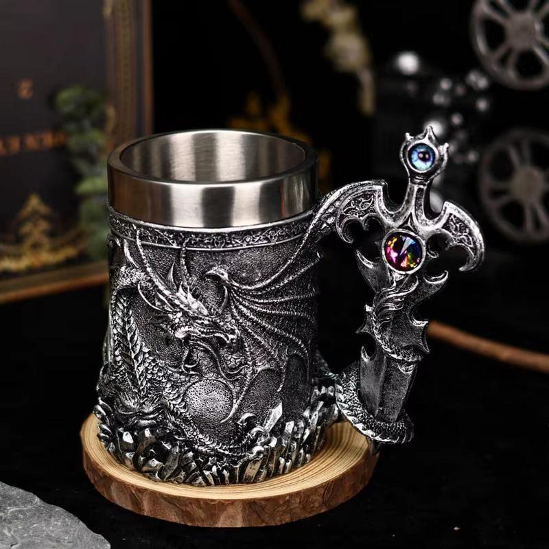 600Ml Medieval Dragon Mug Medieval Viking Dragon Beer Mug Large Capacity Barrel Mug Vintage Coffee Mug Viking Tea Mug Water Cup