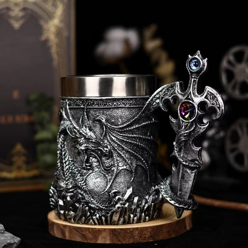 600Ml Medieval Dragon Mug Medieval Viking Dragon Beer Mug Large Capacity Barrel Mug Vintage Coffee Mug Viking Tea Mug Water Cup
