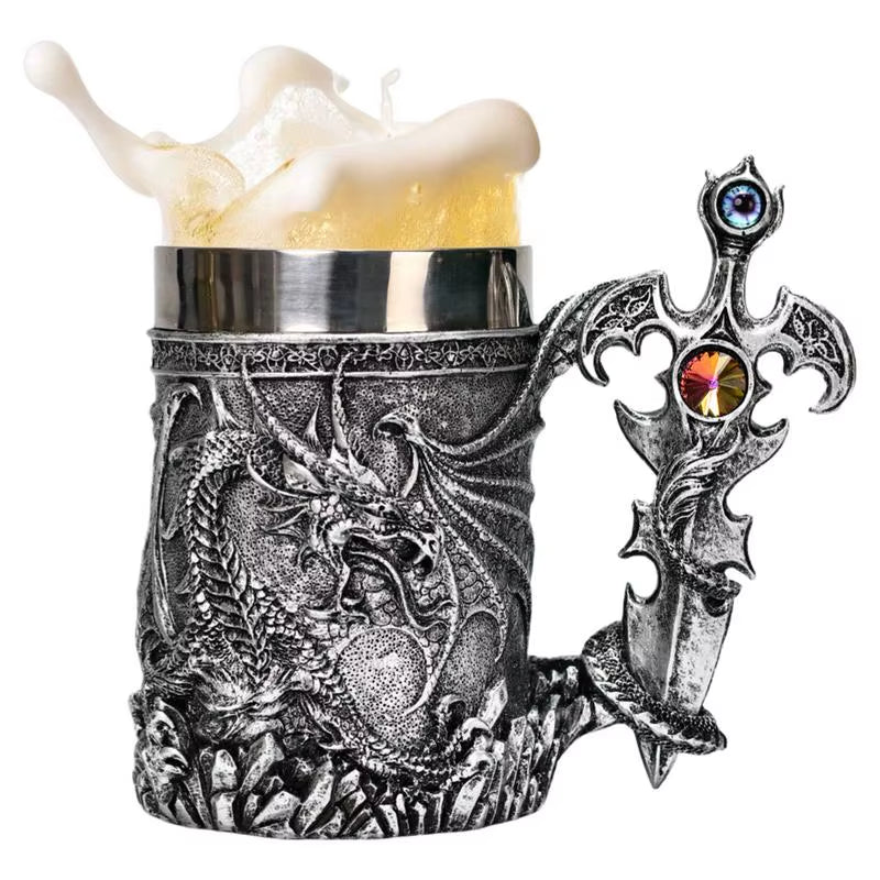600Ml Medieval Dragon Mug Medieval Viking Dragon Beer Mug Large Capacity Barrel Mug Vintage Coffee Mug Viking Tea Mug Water Cup