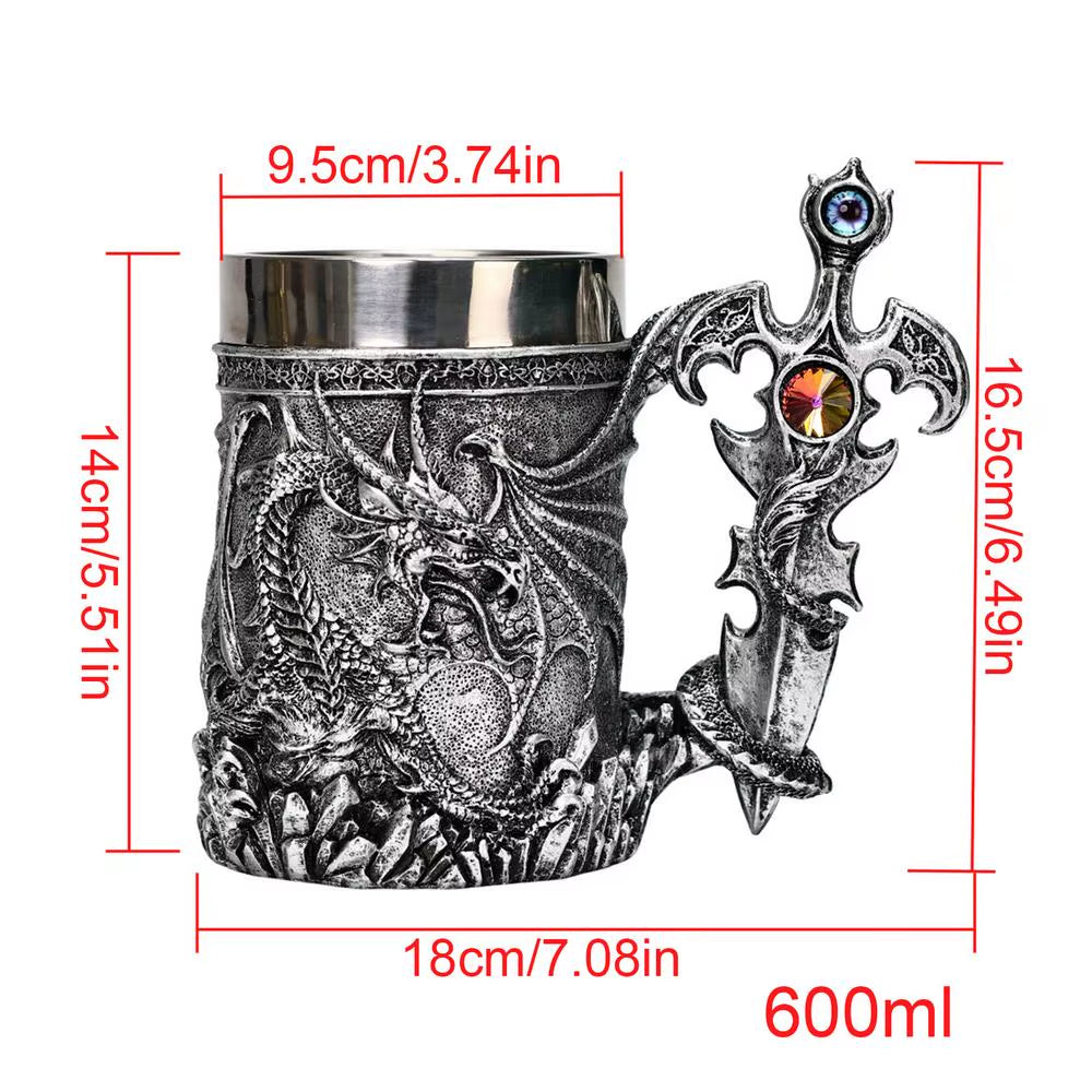 600Ml Medieval Dragon Mug Medieval Viking Dragon Beer Mug Large Capacity Barrel Mug Vintage Coffee Mug Viking Tea Mug Water Cup