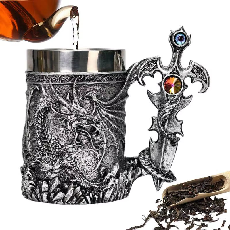 600Ml Medieval Dragon Mug Medieval Viking Dragon Beer Mug Large Capacity Barrel Mug Vintage Coffee Mug Viking Tea Mug Water Cup